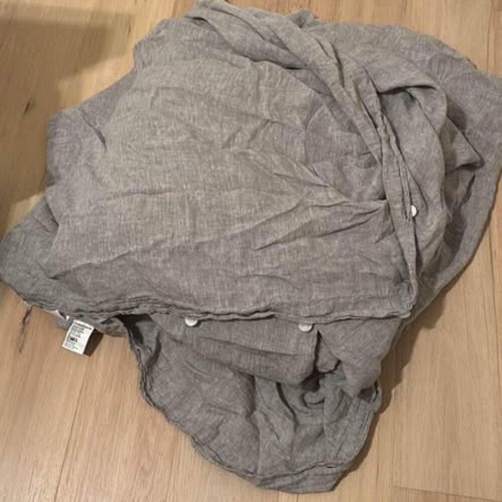 Crate & Barrel Heathered Grey KING 100% European Linen Duvet Cover